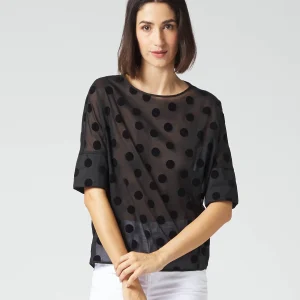BLUSA MANILA GRACE NERA CON STAMPA POIS TONO SU TONO