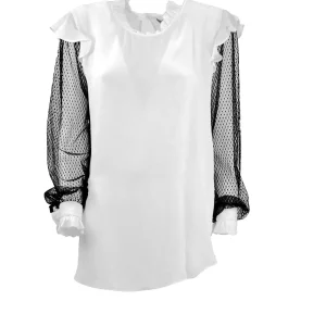 BLUSA TWIN SET IN CREPE BIANCA E NERA